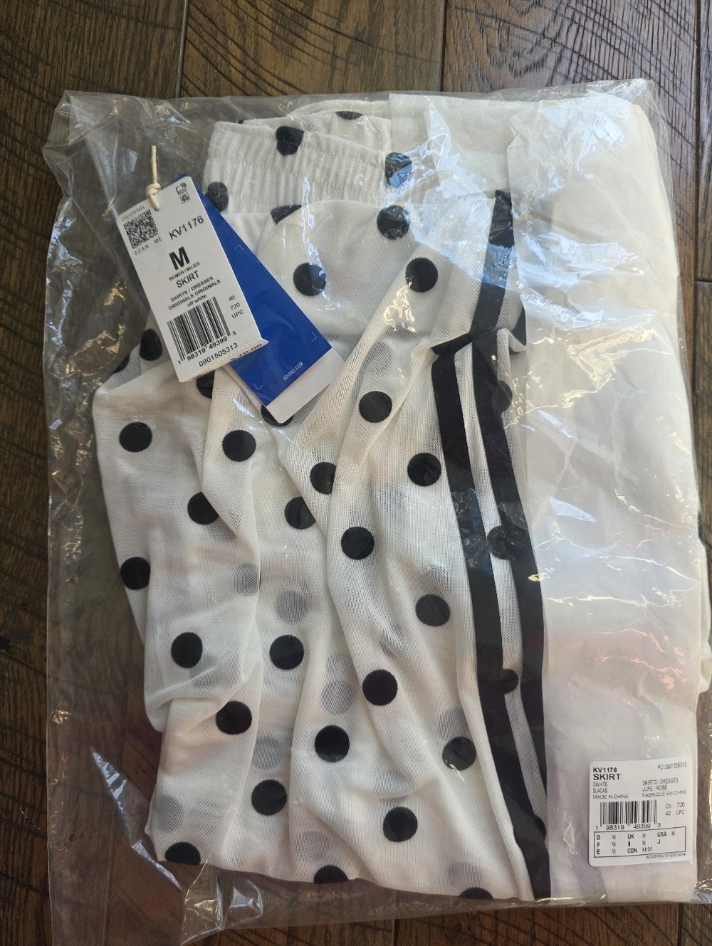 S, M, XL, 2XL Adidas White Black Sheer Midi Skirt with Polka Dots - Picture 3 of 10